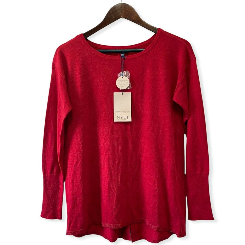 NYDJ Women's Size XXS Button Back Boat Neck Sweater Long Sleeve Strawberry Hill